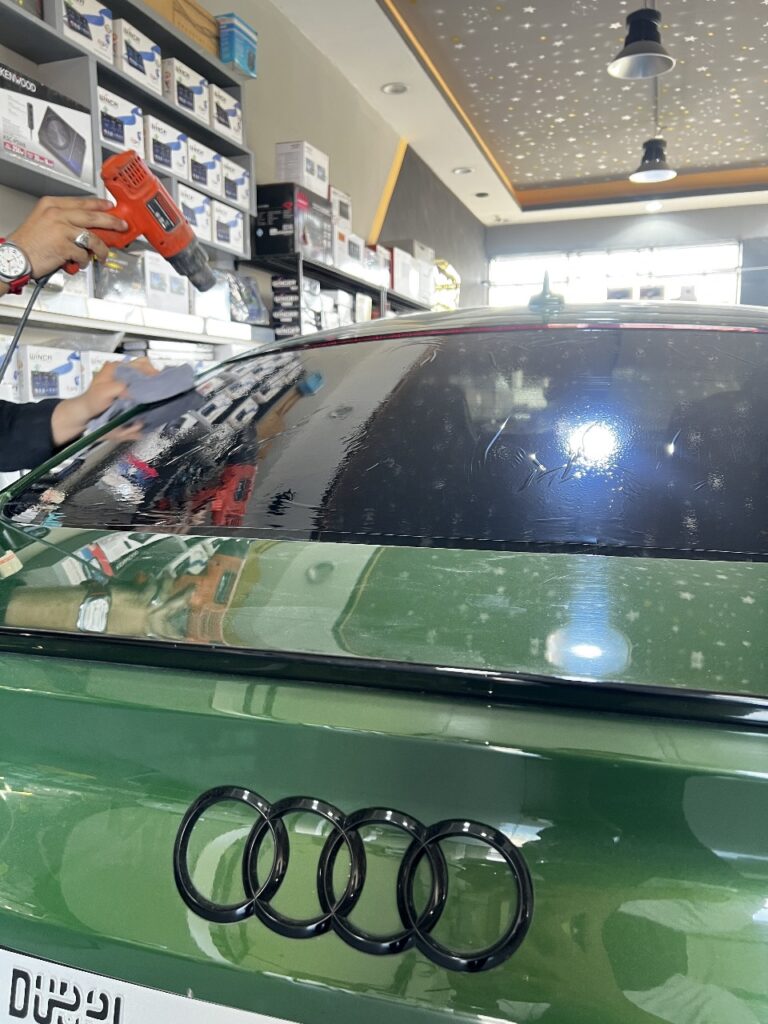Heat gun used during installation of nano-ceramic tint on rear windshield